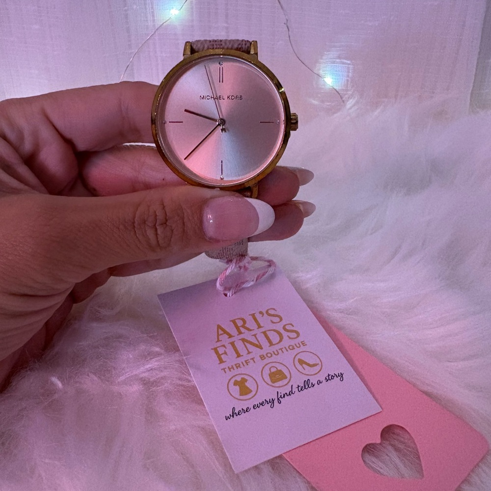 Michael Kors Pink and Gold Textured Strap Watch